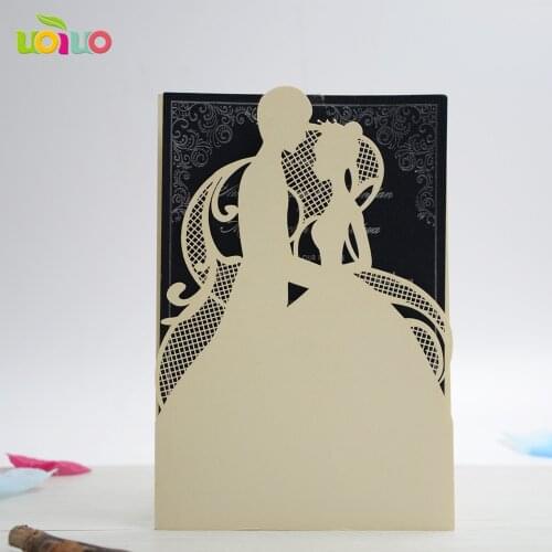 Free shipping 50set inc184 Champagne Gold Brown laser cut wedding invitation card with envelope,blank inside card wedding favors