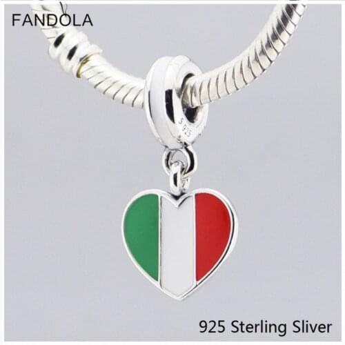 CKK 925 Sterling Silver Jewelry Italy Heart Flag Green White and Red Enamel Beads Fits Bracelets For Jewelry Making