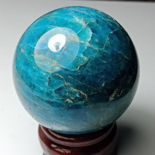 Dhxyzb40-75mm Natural Blue apatite sphere crystal stone Quartz Globe Ball Rock Mineral gift wooden base Reiki Healing Home decor