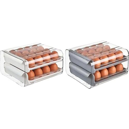 32 Grid Egg Storage Double-Layer Drawer Type Egg Box for Fridge Egg Container Shelf Saving Kitchen Egg Storage Box