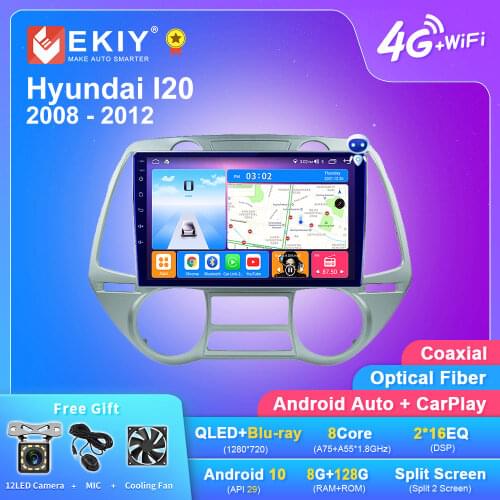 EKIY Blu-ray IPS DSP 6G+128G Android 10 For Hyundai I20 2008-2012 Car Radio Multimedia Video Player GPS Navigation 2 Din Stereo