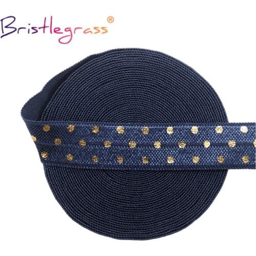 BRISTLEGRASS 50 100 Yard by Roll 5/8" 15mm Polka Dot Gold Foil Print Foldover Elastic FOE Spandex Band Tape Hair Tie Sewing Trim