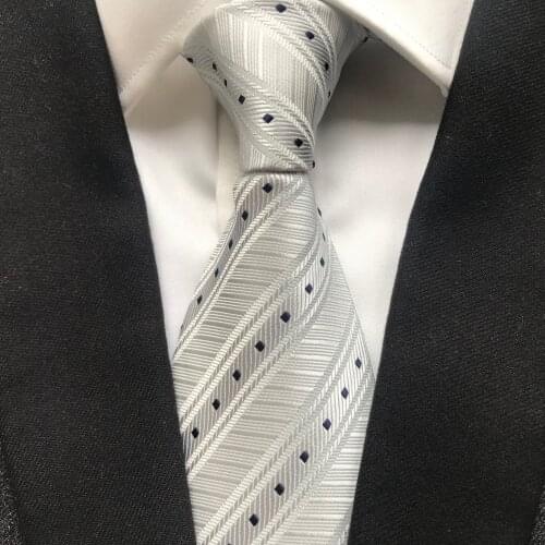 10 cm Width New Design Mens Ties Jacquard Woven Neck Tie Silver Striped Grids Neckties for Men