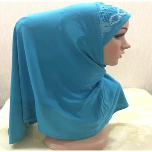 H020 beautiful big gilrs or adult muslim hijab with lace and stones islamic scarf shawl headscarf hat armia pull on wrap