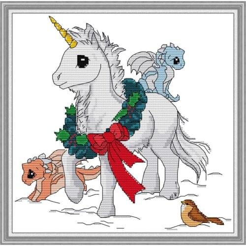 Joy Sunday Unicorn Cross Stitch Pattern Printed Canvas Embroidery Kits Fabric Counted DMC Needlework Embroidery Art Home Decor