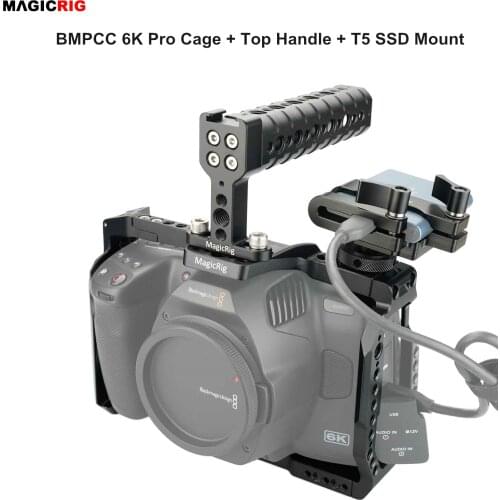 MAGICRIG BMPCC 6K Pro Cage with Top Handle Grip + T5 SSD Mount for Blackmagic Design Pocket Cinema Camera 6K Pro Camera