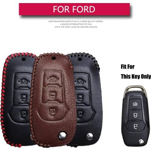 Leather 3 Button Car Key Case Cover For Ford Focus 2 3 Fiesta MK2 MK3 MK7 Mondeo MK4 Key Holder Key Parts Skin Shell Car Styling