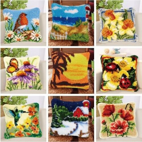 Beautiful Nature Latch Hook Rug Kits Flower Carpet Embroidery Needlework Knitting Carpets for Modern Living Room Latch Hook DIY
