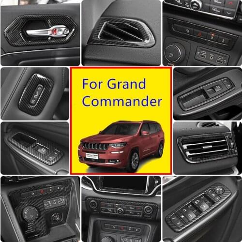 Carbon Fibre Doors Handle Bowl /Air Outlet /Steerig Wheel / Window Switch Frame Cover For Jeep Grand Commander 2018 AAA231