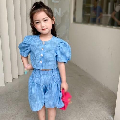 Summer Girls Korean Clothes Set Childrens Temperament Suit 3-8Y Girls Cute Shirt Blouse Five-cent Pants 2PCS Costume Outfits