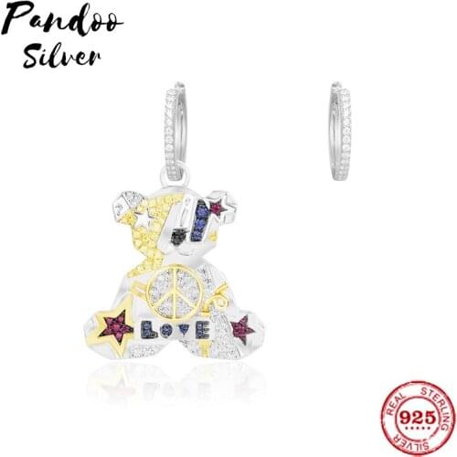 Pandoo Fashion Charm Sterling Silver Original 1:1 Copy,Asymmetric Silver Pop Teddy Earrings Luxury Jewelry Gift For Female