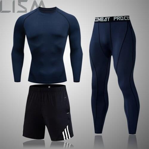 Mens Solid Color Running jogging Track And Field Sportswear Winter Thermal Underwear MMA Rashguard Suit Tights Compression Men