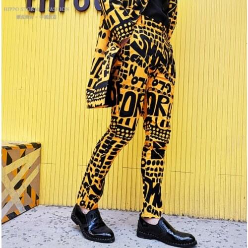 Mens pants stage personality Yellow letters harem pant men feet trousers Englang singer rock fashion street star style b689