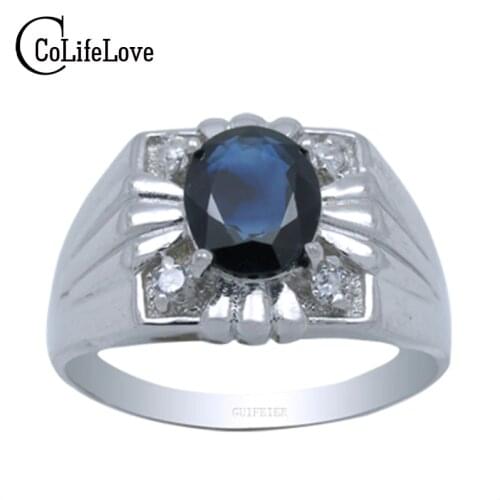 Fashion Design Silver Ring for Man Real 925 Solid Sterling Silver Man Ring with High Quality Natural Sapphire Jewelry Man Gift