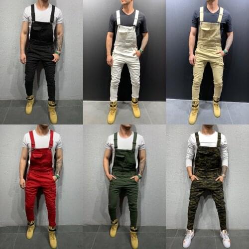 6color Fashion New Men Khaki Red ArmyGreen White Denim Bib Overalls S-XXXL Jumpsuits Hip Hop Jeans Moto Biker Pants Trousers