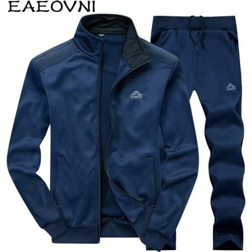 EAEOVNI Men Tracksuits Solid Color Sportswear Autumn Mens Jacket + Pants Set Casual Tracksuit Male Gyms Sweatshirt 2 Piece Set