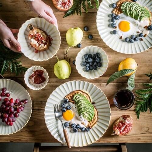 Retro petal Dinner Plate Ceramic Kitchen Plate Tableware Set Food Dishes Rice Salad Noodles Bowl Soup Kitchen Cook Tool 1pc