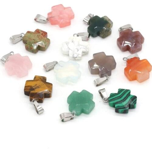 Natural Stone Pendants Cross Faceted Crystal Agates Turquoises Stone Charms for Making Jewelry Women Necklace Bracelet Gift