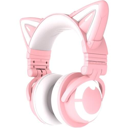 Yowu 3S cute cat wireless headphones APP control RGB lights High quality cat casco girl cute cat ear headset For computer gaming