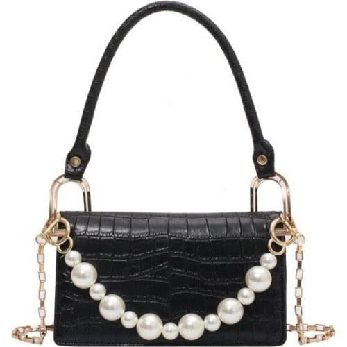 NEWDISCVRY Women 2021 Latest style Shoulder Bags High Capacity High Quality Western style chain PU Leather Pearl Top-handle Bag