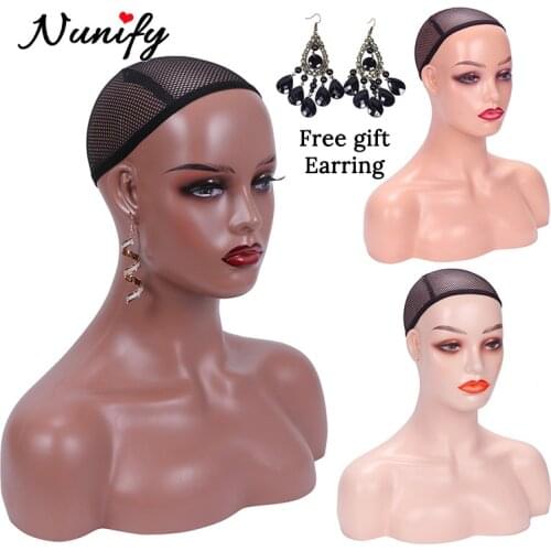 Nunify Human Head Model Stand For Hat Begie Black Makeup Head With Shoulders Half Body Female Pvc Mannequins Holder For Display