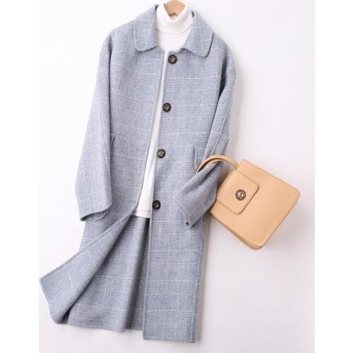 Autumn Winter Korean Pure Double-faced Wool Coat Female Invierno Fashion Casual Plaid Cashmere Woolen Coat Loose Outwear Q127