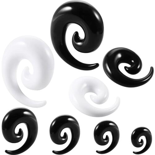2pcs Black White Acrylic Spiral Ear Gauges Ear Tapers Stretching Plugs And Tunnel Expanders Body Piercing Jewelry(1.2-20mm)