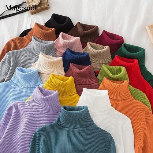 Casual Solid Slim Female Sweaters Jumper Turtleneck Sweater Women Autumn Winter 2021 Long Sleeve Knitted Pullover Sweater 17042