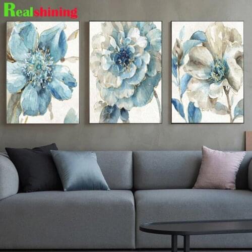 DIY Modern Triptych Full Diamond Painting Elegant flower American Style bag Diamond Embroidery Home Decor 3 piece N1692