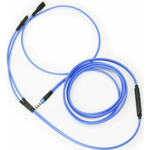 Blue Cable Volume Remote & Mic For Sennheiser HD25 HD 25-1 HD25-1 II HD25-13 HD25-C OFC Replacement Wire