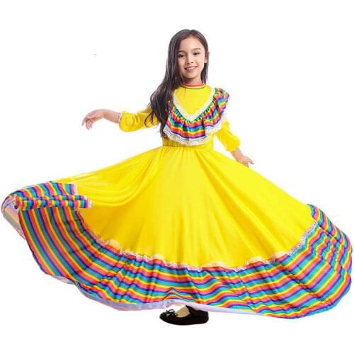 Traditional Mexican girl dress long dance clothes childrens day girls stage performance clothes cosplay overalls
