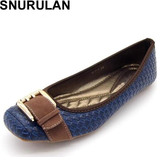 SNURULAN Buckle knitted Women Single Shoes Square Toe Ballet Flats Soft Bottom Fashion Work Shoes Woman Flat shoes E067
