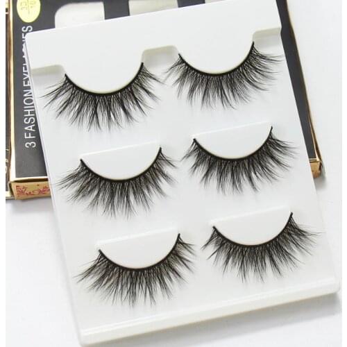YOKPN New Thick 3D False Eyelashes Handmade Natural Sharpening Fake Eyelashes Exaggerate Big Eye Lashes 3 Pairs
