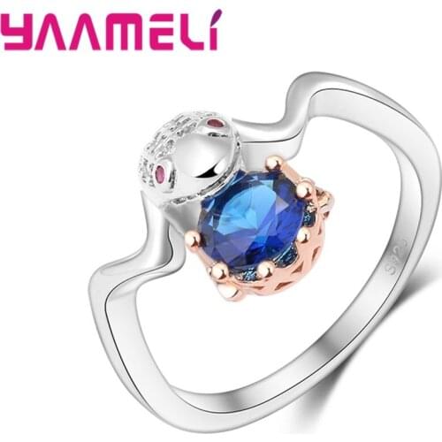 Frog Animal Design Causal 925 Sterling Silver Rings For Girls Party Birthday Gift Women Crystal Finger Ring Accessories