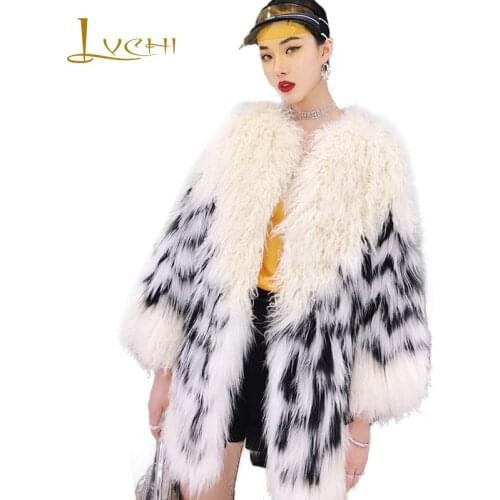 LVCHI 2019 Winter Real Fur Coats Fox Lamb Fur Coat Contrast Color O-Neck V-Lattern Slim Womens Short Waving Lamb Fox Fur Coats