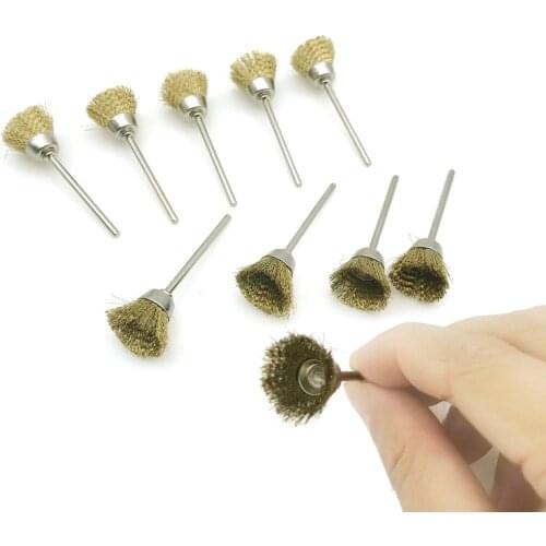 10pcs 2.35mm Shank 15mm Cup Shape Brass Wire Polishing Brush for Rotary Tool