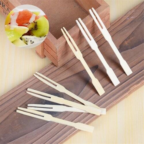 100pcs Bamboo Disposable Wooden Fruit Fork Dessert Cocktail Fork Set Party Home Household Decor Tableware Supplies