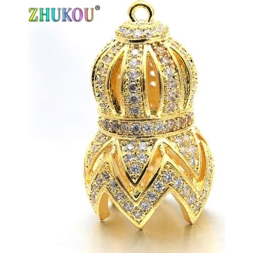16*26mm High Quality Brass Cubic Zirconia Tassel Caps Pendant Connector DIY Jewelry Findings, Hole: 1.5mm, Model:VM17