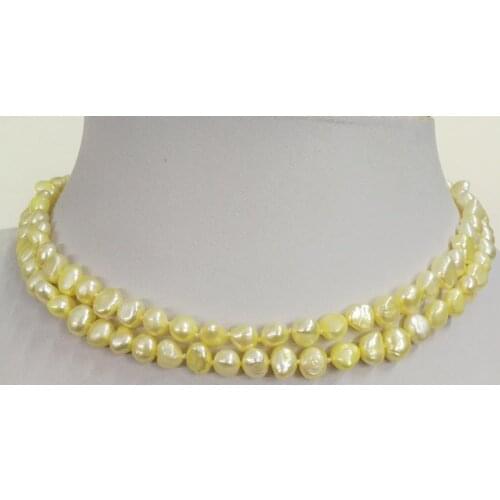 2 strands 6x7mm light yellow baroque flat pearl choker necklace natural freshwater pearl Woman Jewelry 14'' 35cm 43cm 17