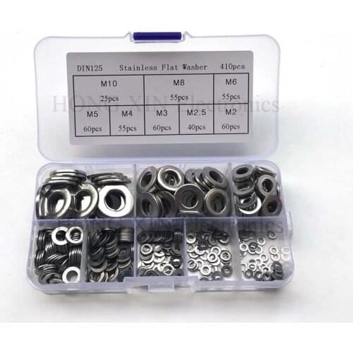 410pcs Stainless Steel Flat Washer 304SS washers Plain Washer Gaskets Assortment Kit Adjustment washer Metal Gasket Meson