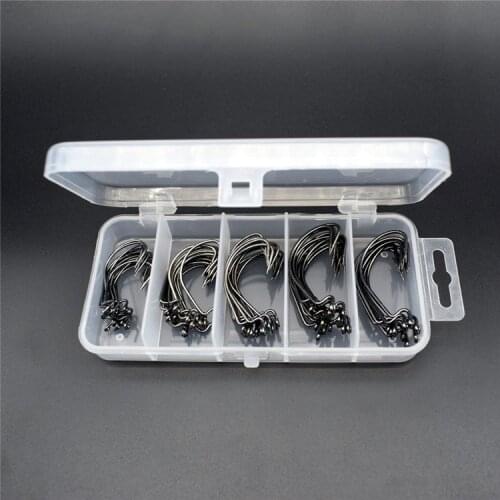 50Pcs/Box Bass Barbed Carp Fishing Hook For Soft Worm Lure Wide Crank Offset Fishhook