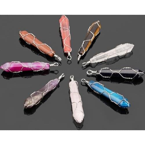 62mm Natural Austrian Crystal Stone Tree of Life Pendant Hexagonal Column Handmade Women Jewelry Making DIY Necklace Accessories