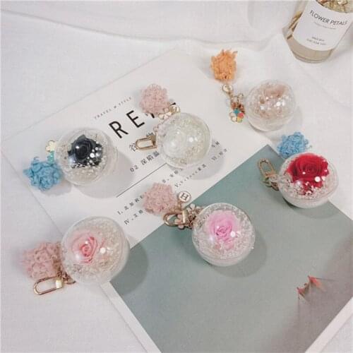Rose Immortal Flower Keychain Personality Letter Flower Ball Car Keychain Fashion Ladies Bag Pendant Gift