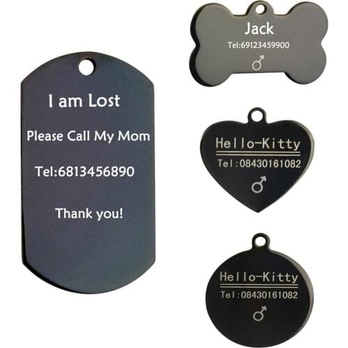 Black Color 4 Styles Pet Name Tag Free Engraving Cat Dog Collar Accessories Dog Cat Customized Tag