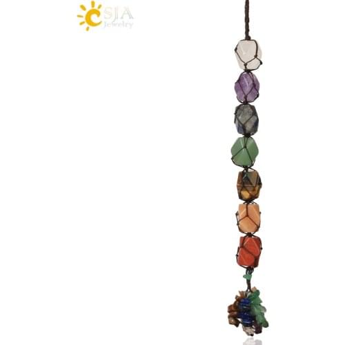 CSJA Reiki 7 Chakra Natural Gem Stone Crystal Car Wall Home Hanging Decor Spiritual FengShui Protection Meditation Ornament S664