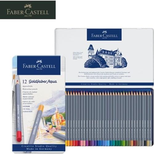 Faber Castell Goldfaber Aqua Water Soluble Colored Pencils 12/24/36/48 Colors Blue Iron Box Artist Sketch Drawing Supplies 1146