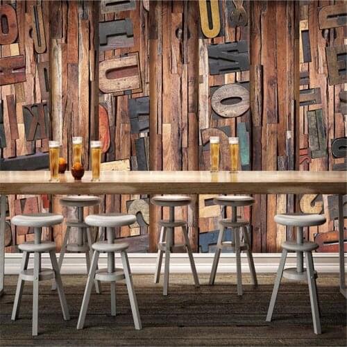 Wooden Interior 3d Wallpaper English Alphabet Retro Restaurant Decor Wallpapers Wall Mural