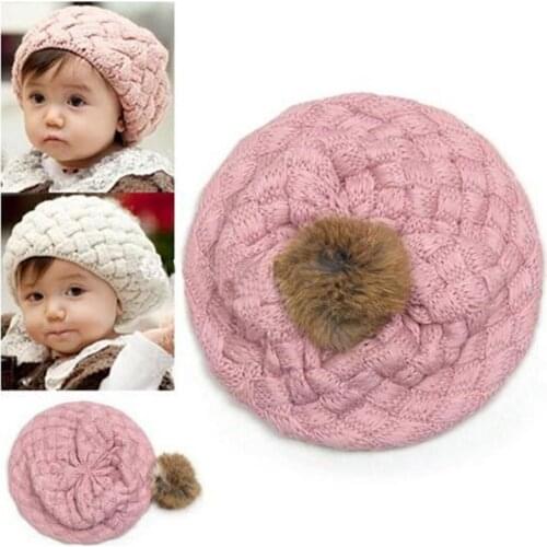 Kids Girls Baby Handmade Crochet Knitting Beret Hat Cap Cute Warm Beanie 4Colors s