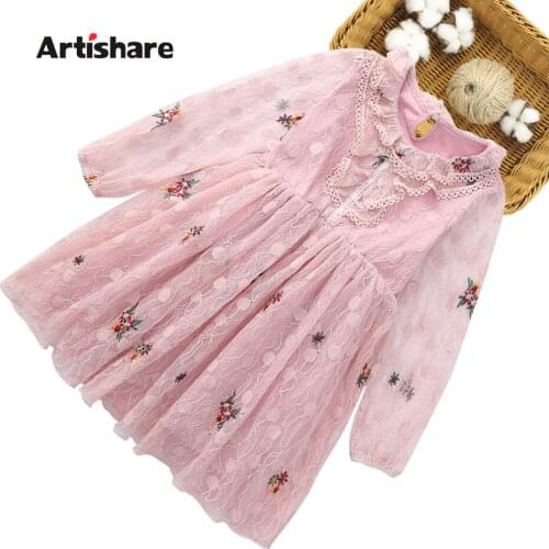 Girls Dresses Lace Floral Girl Party Dress Embroidery Pattern Children Dresses Spring Autumn Clothes For Girls 6 8 10 12 14