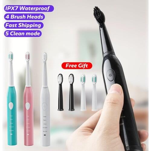 Electric Toothbrush Rechargeable 5 Modes Sonic Toothbrush with 4 Brush Head Waterproof Timer Tooth Brush Whitening For All